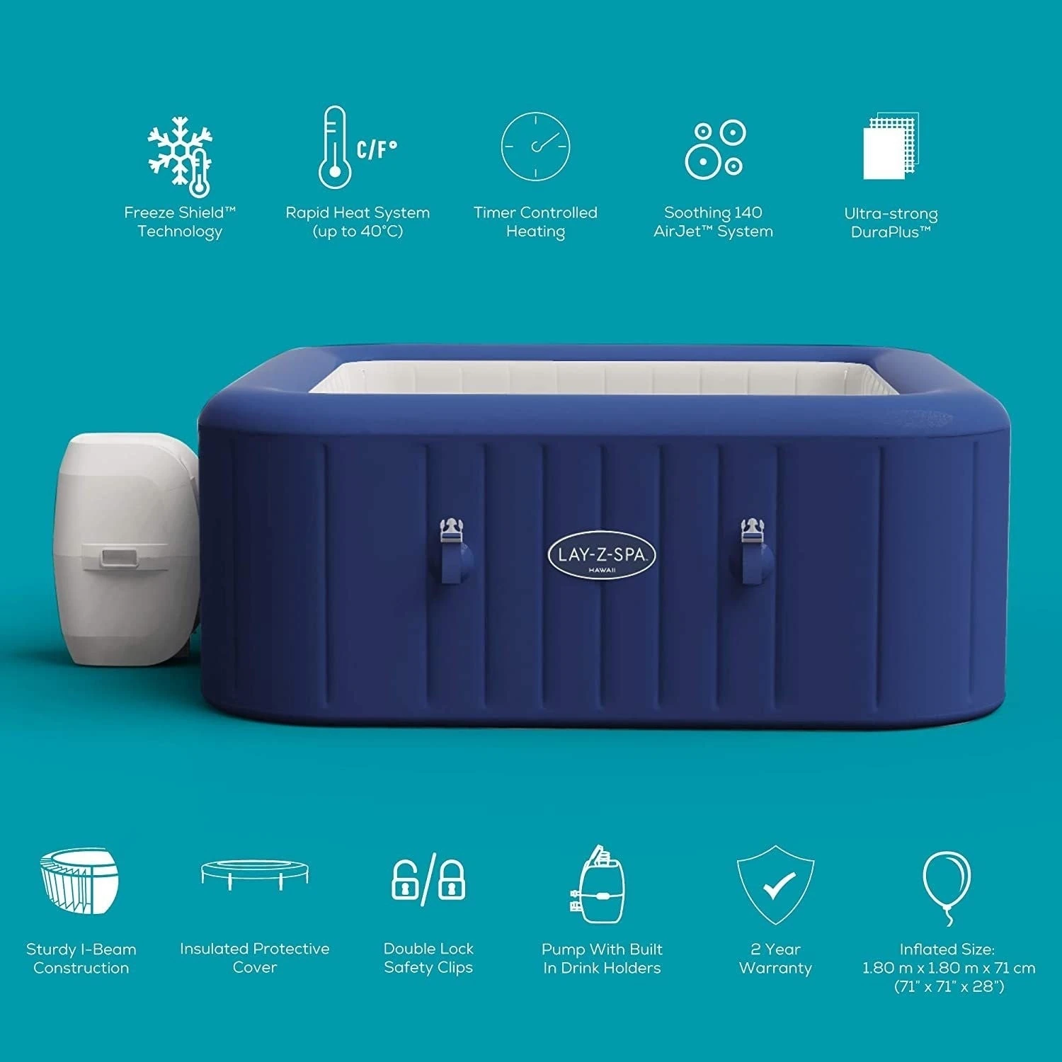 Lay-z Spa Lay-Z-Spa® AirJet Hawaii - 6 Person Inflatable Hot Tub 3 Lay-z Spa Lay-Z-Spa® AirJet Hawaii - 6 Person Inflatable Hot Tub - Image 3