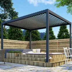 Heavy-Duty Aluminium Pergola With Louvred Roof - 3x3m -Outdoor Living Hot Tubs BespokeAluminiumHotTubPergolaGrey 13 631a6772 659b 451b 8320 c3bf35998d59