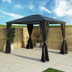 Fortrose 3x4m Black Metal Garden Gazebo With Grey Roof And Sides -Outdoor Living Hot Tubs FTR060 3 Supersize