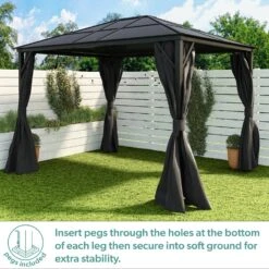 Fortrose 3x4m Black Metal Garden Gazebo With Grey Roof And Sides -Outdoor Living Hot Tubs FTR060 6 Supersize
