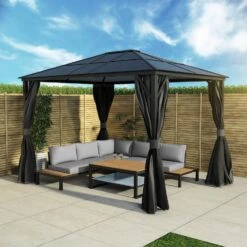 Fortrose 3x4m Black Metal Garden Gazebo With Grey Roof And Sides -Outdoor Living Hot Tubs FTR060 9 Supersize