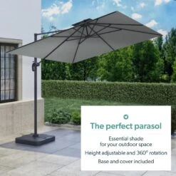 Como 3x3m Grey Square Cantilever Garden Parasol With Base And Cover -Outdoor Living Hot Tubs FTR064 4 11973625 Supersize