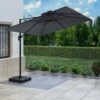 Como 3x3m Dark Grey Square Cantilever Garden Parasol With Base And Cover