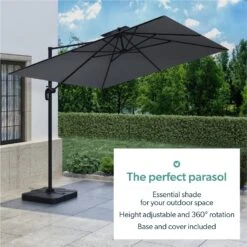Como 3x3m Dark Grey Square Cantilever Garden Parasol With Base And Cover -Outdoor Living Hot Tubs FTR065 4 11973623 Supersize
