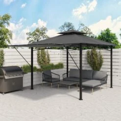 Fortrose 3x3m Black Metal BBQ Shelter Gazebo With Grey Canopy Roof And Retractable Side -Outdoor Living Hot Tubs FTR106 2 Supersize