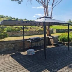 Fortrose 3x3m Black Metal BBQ Shelter Gazebo With Grey Canopy Roof And Retractable Side -Outdoor Living Hot Tubs FTR106 8 Supersize
