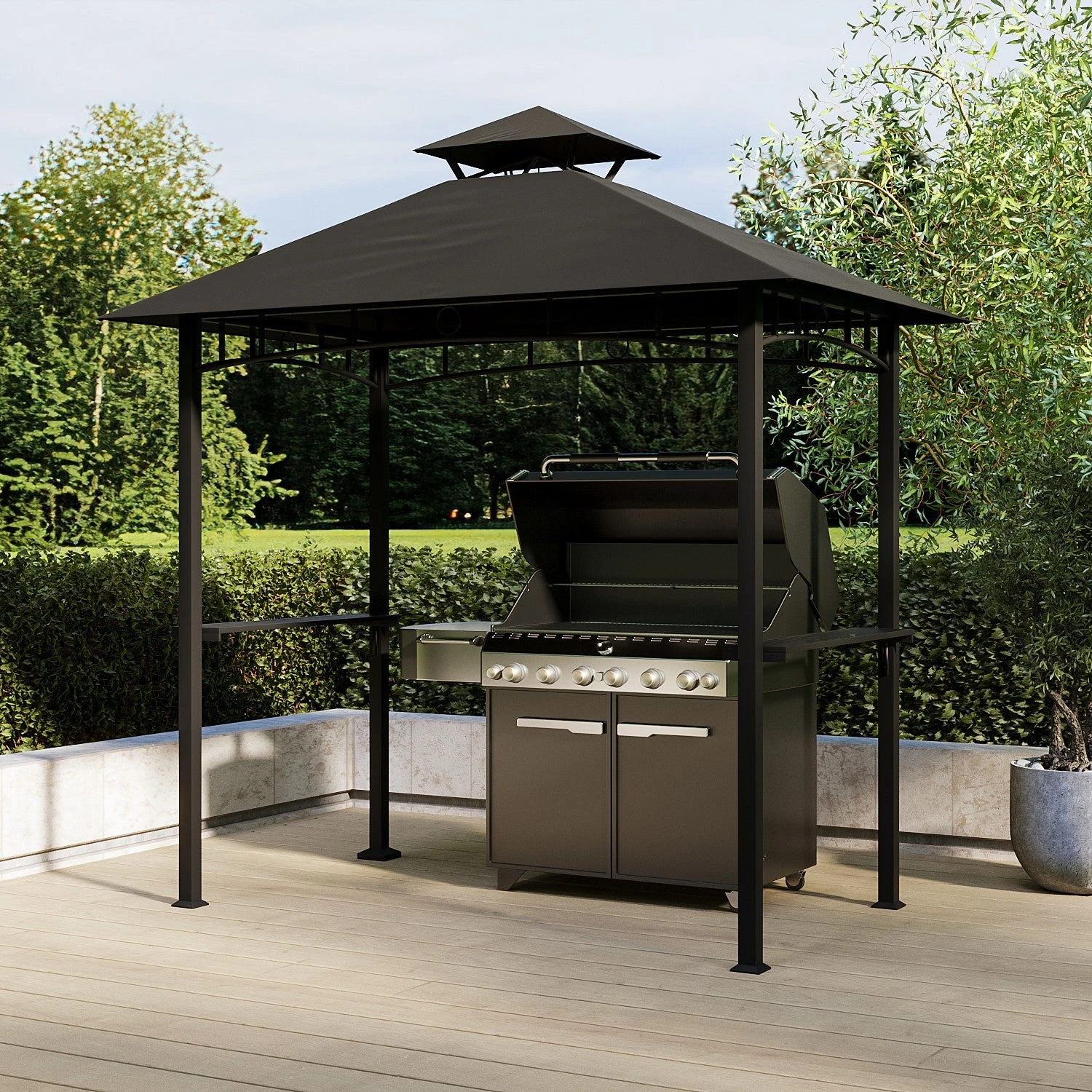 Fortrose 1.5x2.4m Black Metal BBQ Shelter Gazebo With Grey Canopy Roof 1 Fortrose 1.5x2.4m Black Metal BBQ Shelter Gazebo With Grey Canopy Roof