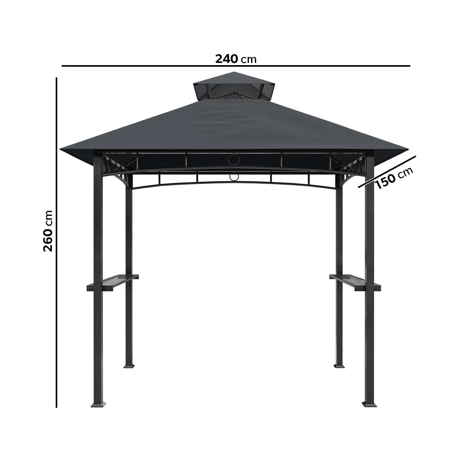 Fortrose 1.5x2.4m Black Metal BBQ Shelter Gazebo With Grey Canopy Roof 2 Fortrose 1.5x2.4m Black Metal BBQ Shelter Gazebo With Grey Canopy Roof - Image 2