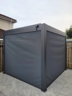 Heavy-Duty Aluminium Pergola With Louvred Roof - 3x3m -Outdoor Living Hot Tubs Outdoor Living 3X3 Pergola Front Fully Closed 6ebf4c2a 2267 4351 8864 df481708a752