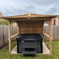 Brentano Wooden Hot Tub Gazebo With Tinted Dome Roof -Outdoor Living Hot Tubs OutdoorTopazPLATGREYwithBrentano2xbars1xside Linwood2Square d21af188 9132 4bf4 bed9 115f8b04d48c